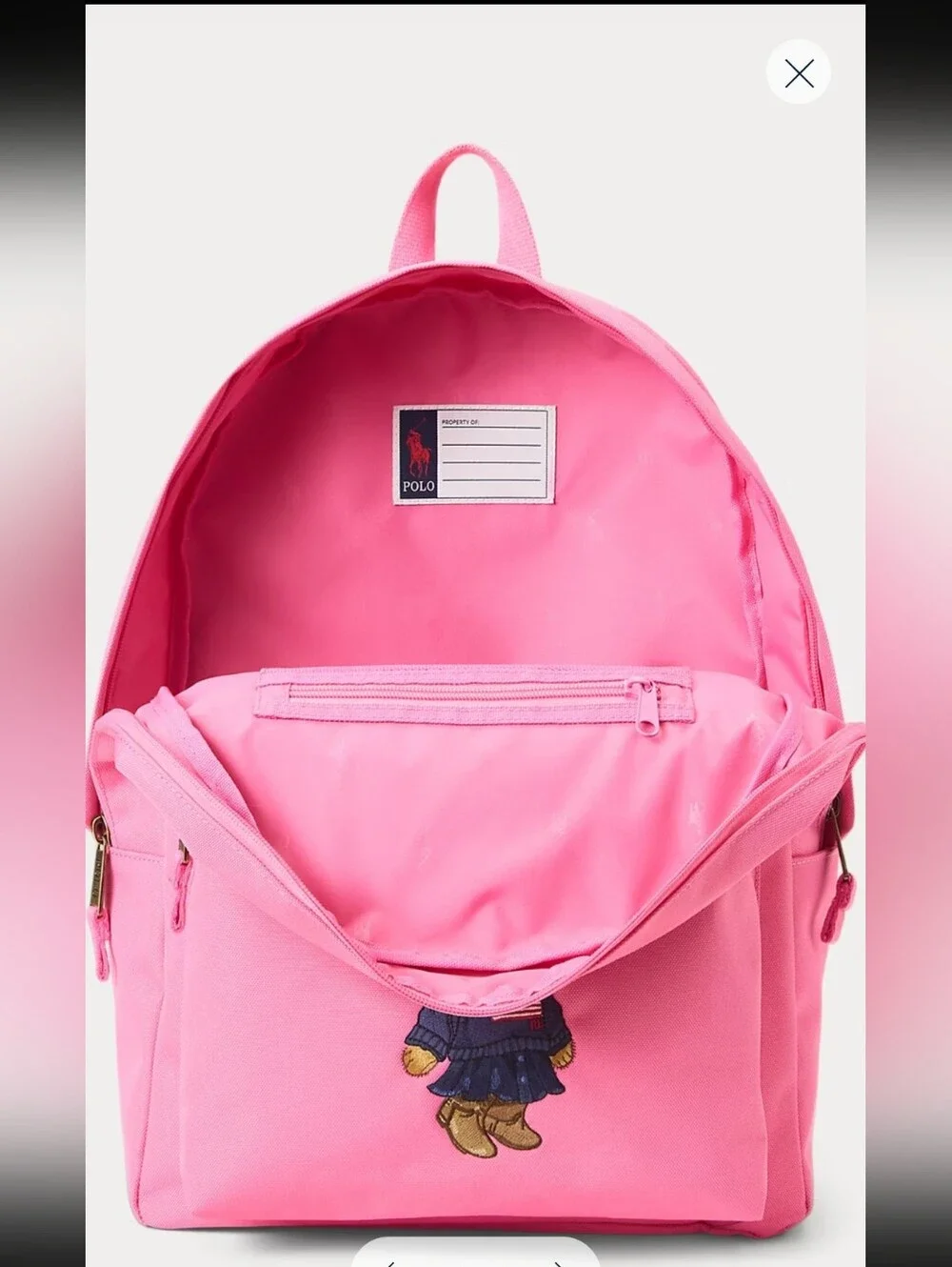 Polo Ralph Lauren Pink Polo Bear Backpack Embroidered Flag Sweater School Bag NW